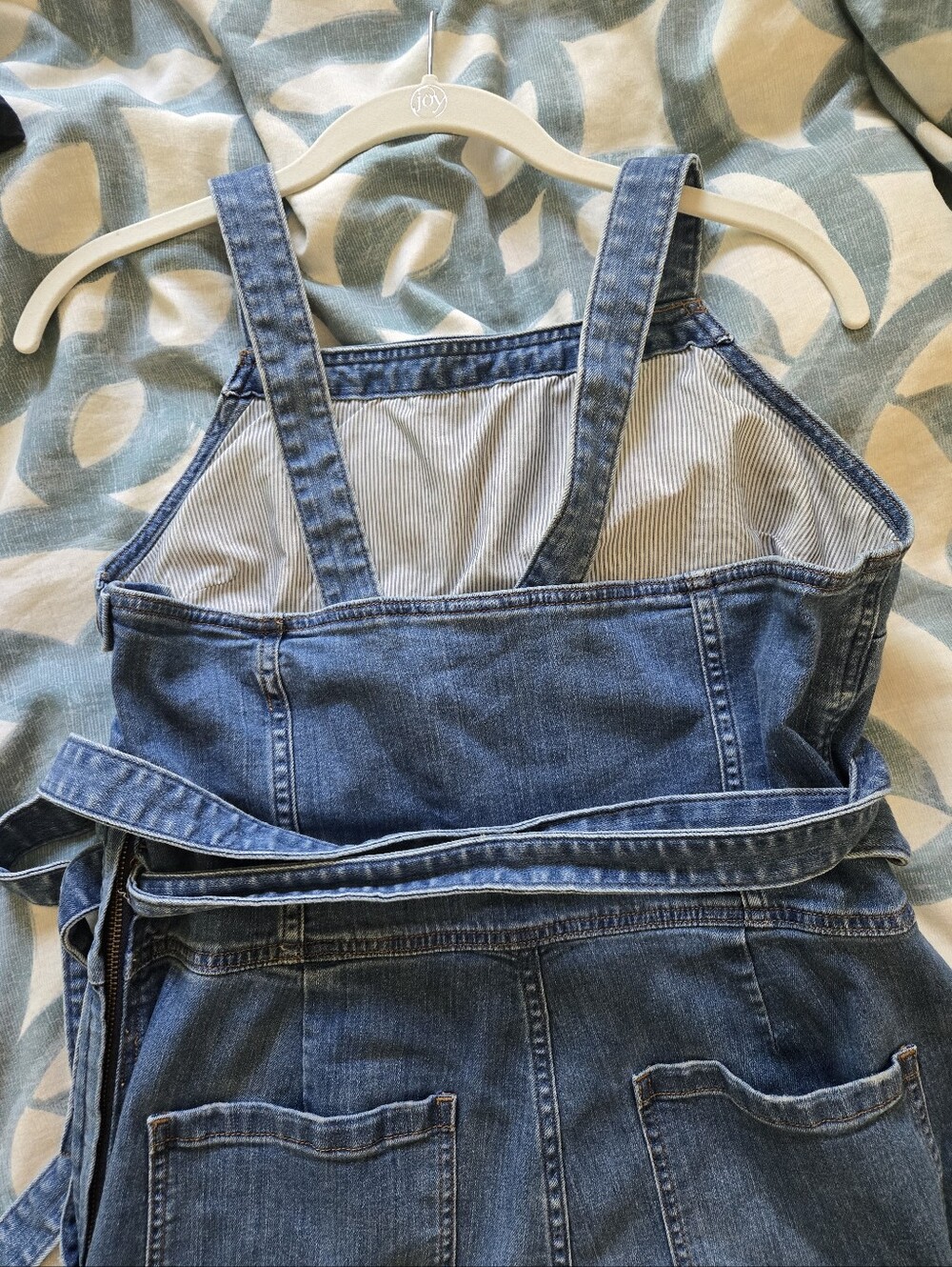 Denim Jumpsuit Overalls with Tie Waist - Blue - Picture 4 of 9